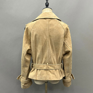 <span class=keywords><strong>Trench</strong></span>-coat <span class=keywords><strong>court</strong></span> en cuir à double boutonnage pour <span class=keywords><strong>femme</strong></span> Veste en cuir suédé avec ceinture - Product Image 2
