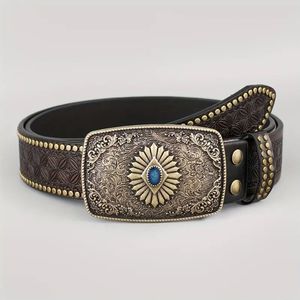 Hebilla de Cinturón Estilo Vaquero Occidental Vintage, Hebilla de Cinturón de Aleación de Zinc con Grabado de Flor Turquesa <span class=keywords><strong>para</strong></span> Hombres y Mujeres, Accesorios de Cinturón Estilo Indio - Product Image 5