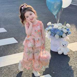 Conjunto de Verano de Dos Piezas <span class=keywords><strong>para</strong></span> Niñas: Top sin Mangas con Estampado Floral <span class=keywords><strong>y</strong></span> Pantalones Anchos, Ideal <span class=keywords><strong>para</strong></span> Niñas <span class=keywords><strong>Altas</strong></span> - Product Image 3