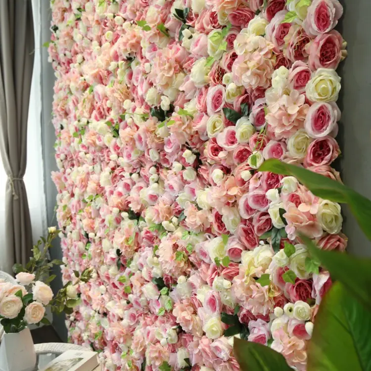 Ucuz toptan krem beyaz yapay çiçek duvar düğün olay dekorasyon için yapay gül panel çiçek şakayık zemin