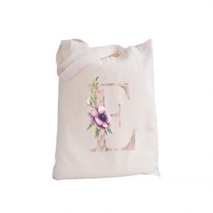 Bolsas de Tela Personalizadas con Diseño Floral, Bolsas de Compras Impresas a Medida para Mujer, Bolsa de Algodón Puro con Letras en Acuarela para Exteriores - Product Image 1