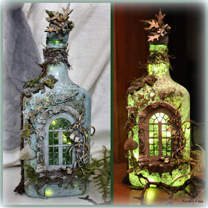 Glowing Wine Bottle Resin Craft With <b>Lighted</b> <b>Window</b> And Moss Decor For Home Garden Decoration - Product Image 1
