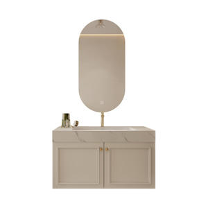 Mueble de Baño Estilo Francés con Encimera de Losa Blanca, Espejo Inteligente Ovalado e Iluminado, Combinación de Gabinetes - Product Image 5