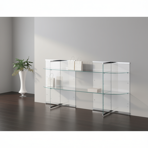 Modern Glass Wall Shelf 203x40x100 Cm Glossy <b>White</b> Living Room Cabinet <b>Display</b> <b>Unit</b> - Product Image 3