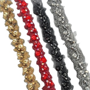 Nastro di Pizzo con Perline e Cristalli di Strass, Grigio-Caffè, 1,5 cm, Nuovo Stile Lussuoso Fatto a Mano, per Decorazione Collo - Product Image 5