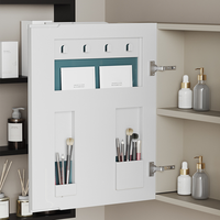 Meuble-lavabo autoportant moderne en aluminium nid d'abeille couleur crème, avec vasque en céramique, accessoires à fermeture douce, et armoire miroir LED anti-buée pour appartement et maison