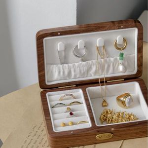 Solid Wood Jewelry <b>Box</b> Rectangle Black Walnut Desktop Storage For Rings <b>Earrings</b> Necklaces Bracelets Portable Organizer - Product Image 3