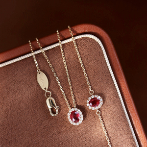 Conjunto de joyería fina Aazuo, oro macizo de 18 quilates, rubíes naturales, esmeraldas, diamantes reales, collar y pulsera ovalados de hadas, regalo para mujer - Product Image 4
