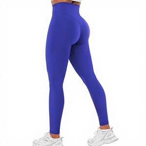 High Waisted Seamless Yoga <b>Leggings</b> Full Length <b>Ruched</b> Butt Lifting Workout Pants Blue Spandex Nylon Four-Way Stretch - Product Image 1
