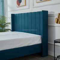Lit Double en Tissu de Luxe Gris 4ft6 Avec Cadre Tête de Lit Rembourrée Lin Solide Robuste Dortoir Double Taille Lit Cama Bett