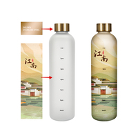 Bouteille d'eau en plastique givrée de luxe écologique de 1 litre avec gobelet motivant en PP pour la rentrée scolaire