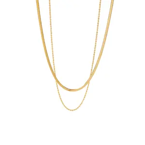 MICCI-bijoux en acier inoxydable, vente en gros, collier fin Double couche, poli, chaîne serpent à chevrons plates