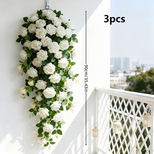 Wan Lisen Artificial Rose Wall Hanging Decoration Plastic Silk <b>Flower</b> <b>Basket</b> <b>For</b> Indoor Outdoor Decor - Product Image 3