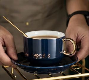 Luxury Personalized Ceramic Coffee <b>Cup</b> Set with Gold Handle & Saucer Elegant Gift Box for Business Thanksgiving & Christmas - Product Image 2