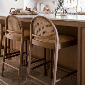 Light Wood Wabi-sabi Style <strong>bar</strong> <strong>Chair</strong> Luxury Woven Rattan <strong>High</strong> <strong>Chair</strong> Restaurant <strong>High</strong> <strong>bar</strong> <strong>Tables</strong> <strong>and</strong> <strong>Chairs</strong> - Product Image 1