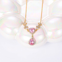 CM Jewelry Chaînes en or 18 carats pour femmes Plaqué en forme de coeur Rubis Émeraude en forme de poire Goutte rose Fiançailles Mariage Zircon Collier