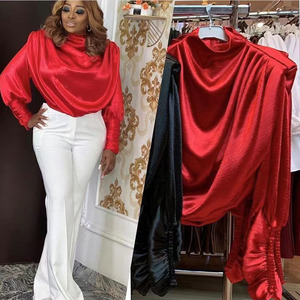 Modeste mode dame brillant solide chemise manches longues élégant robe de soirée haut pour les femmes T123 - Product Image 4