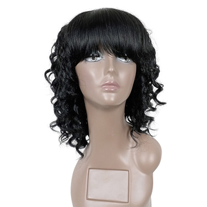 12 inch cơ thể sóng xoăn tóc giả cho phụ nữ đầy đủ máy làm không có ren <span class=keywords><strong>Bob</strong></span> với bangs sóng nước mô hình tóc tóc giả - Product Image 5