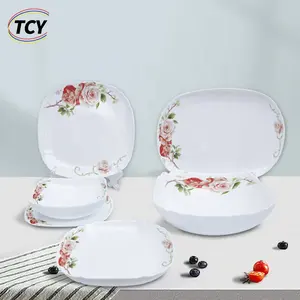 High Quality Textured Dinner Plate Dinner Set 6 Person Dinner Plate Bowl Set Dinnerware Sets Opal Glass White Square 26 Piece