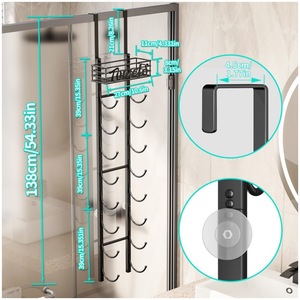 Toallero de 9 niveles negro, organizador de almacenamiento para colgar en la puerta, estante para toallas de baño, multiusos, portátil, sin taladro - Product Image 2