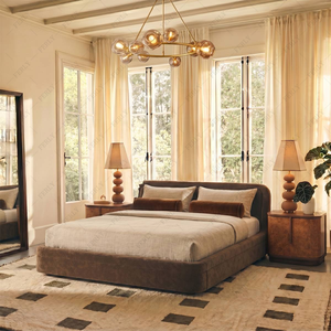 FERLY Modern Low Profile Upholstered <strong>Bed</strong> Frame King Size Brown Velvet <strong>Double</strong> <strong>Bed</strong> with Rounded Corners Padded <strong>Platform</strong> BedBedroom - Product Image 3