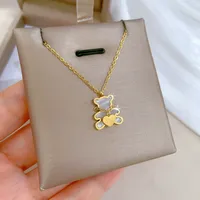 Haute qualité en acier inoxydable Anti ternissement dessin animé ours pendentif collier étanche 18k or ours coeur à la mode bijoux cadeau