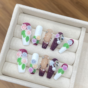 Nuevo Producto Lanzado, <span class=keywords><strong>Uñas</strong></span> Postizas Hechas a Mano <span class=keywords><strong>con</strong></span> Diseño de <span class=keywords><strong>Rosa</strong></span> Negra, Mariposa, Perla y Camelia, Estilo Tinta de Agua, Dulces y Elegantes - Product Image 5