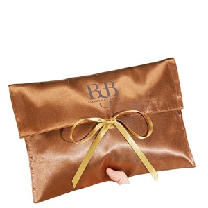 Wholesale Luxury Brown Satin Gift Packing Pouch with Bow Custom logo Printed Scarf Hair Extension Clothing Satin <b>Envelope</b> Bag - Product Image 1