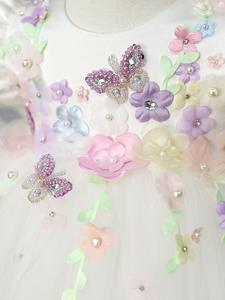 Abito da Principessa in Tulle Bianco per Bambine <span class=keywords><strong>con</strong></span> Dettagli Floreali e <span class=keywords><strong>Farfalle</strong></span> Colorate, Elegante <span class=keywords><strong>Vestito</strong></span> da Festa Personalizzabile per Bambini, Vendita all'Ingrosso - Product Image 3
