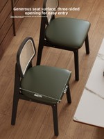 Chaise de salle à manger décontractée de style français, en bois massif, cuir PU, mobile, vintage, en rotin tressé, haut de gamme, verte, de la fin du XXe siècle