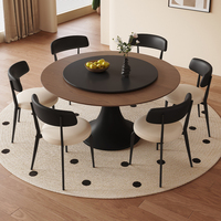 Table à manger ronde en bois massif de style rétro du milieu du siècle, 4 chaises, plateau tournant, pieds en acier carbone, hôtel, villa, assemblée