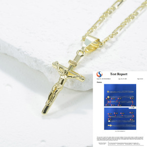 Collar con Colgante de Cruz de Jesús para Hombre y Mujer, Disponible en Cobre Bañado en Oro de 14K con Cadena Figaro para Joyería Personalizada - Product Image 1