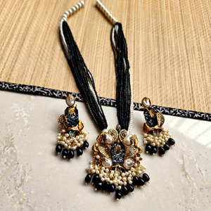 Juego de Joyería Nupcial de Perlas, Collar y Aretes con Cristales y Pedrería Chapados en Oro para Bodas y Fiestas - Product Image 1