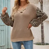 RTS New Girls Casual Leopard Laternen ärmel Patchwork Loose Pullover Strick bluse Damen Einfache Oberbekleidung Pullover für Damen