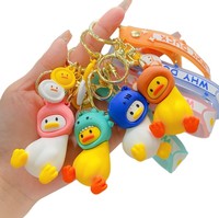 Porte-clés en PVC en forme de canard de dessin animé mignon et amusant, pendentif pour clés de voiture, cadeau