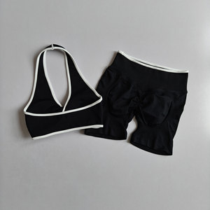 Nuovo Set Yoga Senza Cuciture Bicolore <span class=keywords><strong>con</strong></span> <span class=keywords><strong>Reggiseno</strong></span> <span class=keywords><strong>Sportivo</strong></span> Imbottito e Pantaloncini a Vita Alta per Donna, Set per Corsa e Fitness - Product Image 3