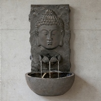 Fuente de Agua Eléctrica Portátil de Resina de Fibra de Vidrio con Diseño de Buda, Cascada Rectangular para Colgar en la Pared, para Uso en Interiores/Exteriores