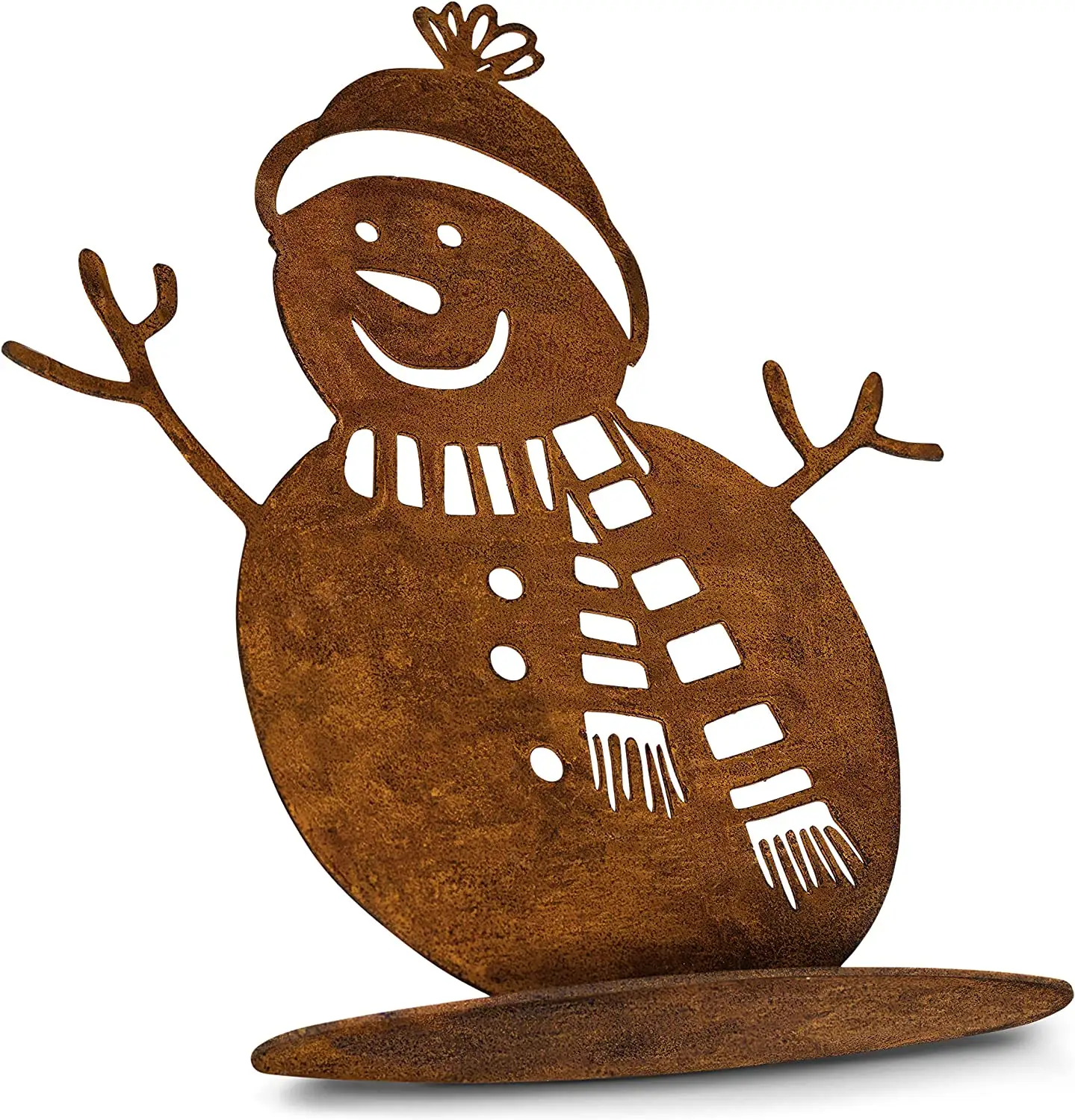 Rusty Patina Snowman Winter Decoration with Whistle