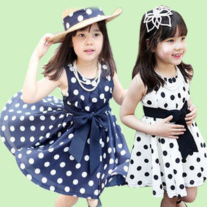 Vestido Corto sin Mangas con Lazo y Estampado de Puntos Estilo Princesa para Niñas, Venta al Por Mayor, de Proveedor Chino - Product Image 1