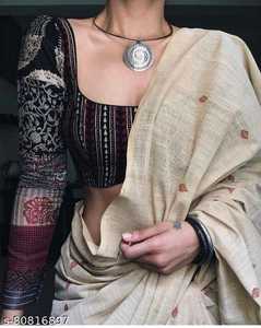 Sari de lino estampado de diseñador de Bollywood Boutique con blusa de impresión Digital a juego Lino suave original para ocasiones de fiesta - Product Image 4