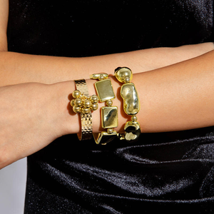 New <b>Fashion</b> Adjustable Vintage Style Wave <b>Beaded</b> Bangle Set Multi-Layer Line Wrapped Geometric Open 14K Gold Plated Copper Alloy - Product Image 2