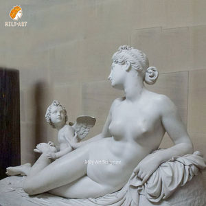 Statua in Marmo <span class=keywords><strong>di</strong></span> Afrodite Sdraiata e Cupido, Scultura Antica Greca da <span class=keywords><strong>Giardino</strong></span> - Product Image 1