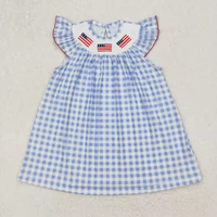 Prêt à expédier – Tenues patriotiques du 4 juillet pour bébés et tout-petits (filles et garçons) – Robe smockée et barboteuse à motif drapeau américain – Vêtements assortis pour la famille