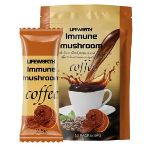 Lifeworth Herbal Extract Lingzhi Ganoderma Mushroom coffee Wholesale Private Label 3 in 1 Instant Black Coffee