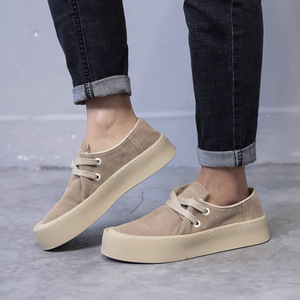 Zapatos casuales de gamuza suave color caqui claro, zapatos para caminar al aire libre, zapatos de plataforma para uso diario, con cordones anchos y gruesos, ligeros y antideslizantes. - Product Image 3