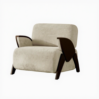 Fauteuil de loisirs en tissu texturé antique, cadre en bois courbé artistique, confortable, style chinois moderne du milieu du siècle