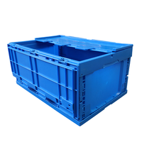 Caisse de rangement pliable JOIN Blue PP en plastique avec couvercle, boîte empilable et pliable pour la logistique d'entrepôt, le déménagement et l'usage domestique