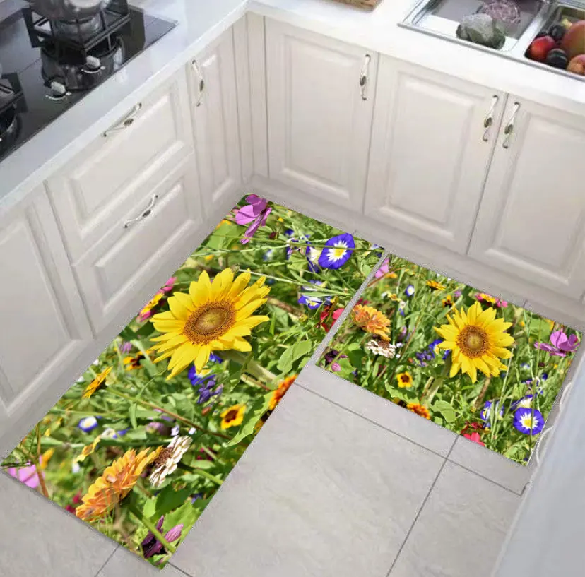 Gelbblumenteppich Anti-Rutsch-Küchenmatte für Boden Außeneingang Türmatte Wohnzimmer Badebereich Teppiche