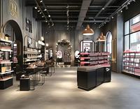 Moderne Luxus LED-beleuchtete Höhenverstellbare Weiße Quadratische Kosmetik-Pumpflaschen-Vitrine für Hautcreme-Make-up-Unternehmen-Showroom