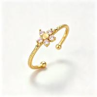 Bague ajustable en acier inoxydable 304 avec strass en forme de fleur, dorée, en gros, en stock, pour femme